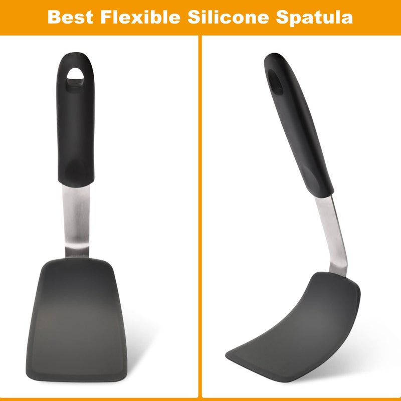 Mepple Flexible Silicone Spatula  Turner  Rubber Cookie Spatula for Flipping Eggs  Burgers  Crepes and Fish  Non-Stick & 600F Heat-Resistant  Essential Kitchen Cooking Utensils  Small - Image 5